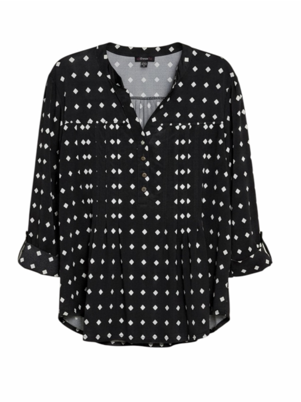 Cocomo Slinky Knit Blouse Tunic Top Shirt Roll Tab Geometric Black White XL